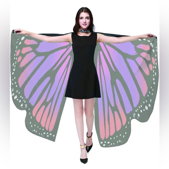 Brand New Halloween Costume Large Butterfly Wings Shawl Fairy Ladies Cape - Picture 2 of 8